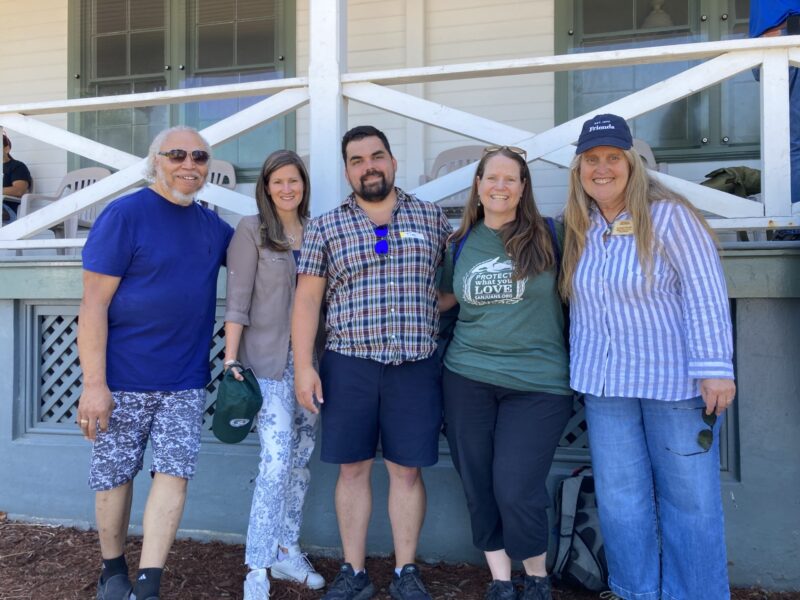 Rose Foundation members Willard and Timothy take a picture with Friends of San Juans team members Eva Schulte, Shannon, Davis, and Lovel Pratt