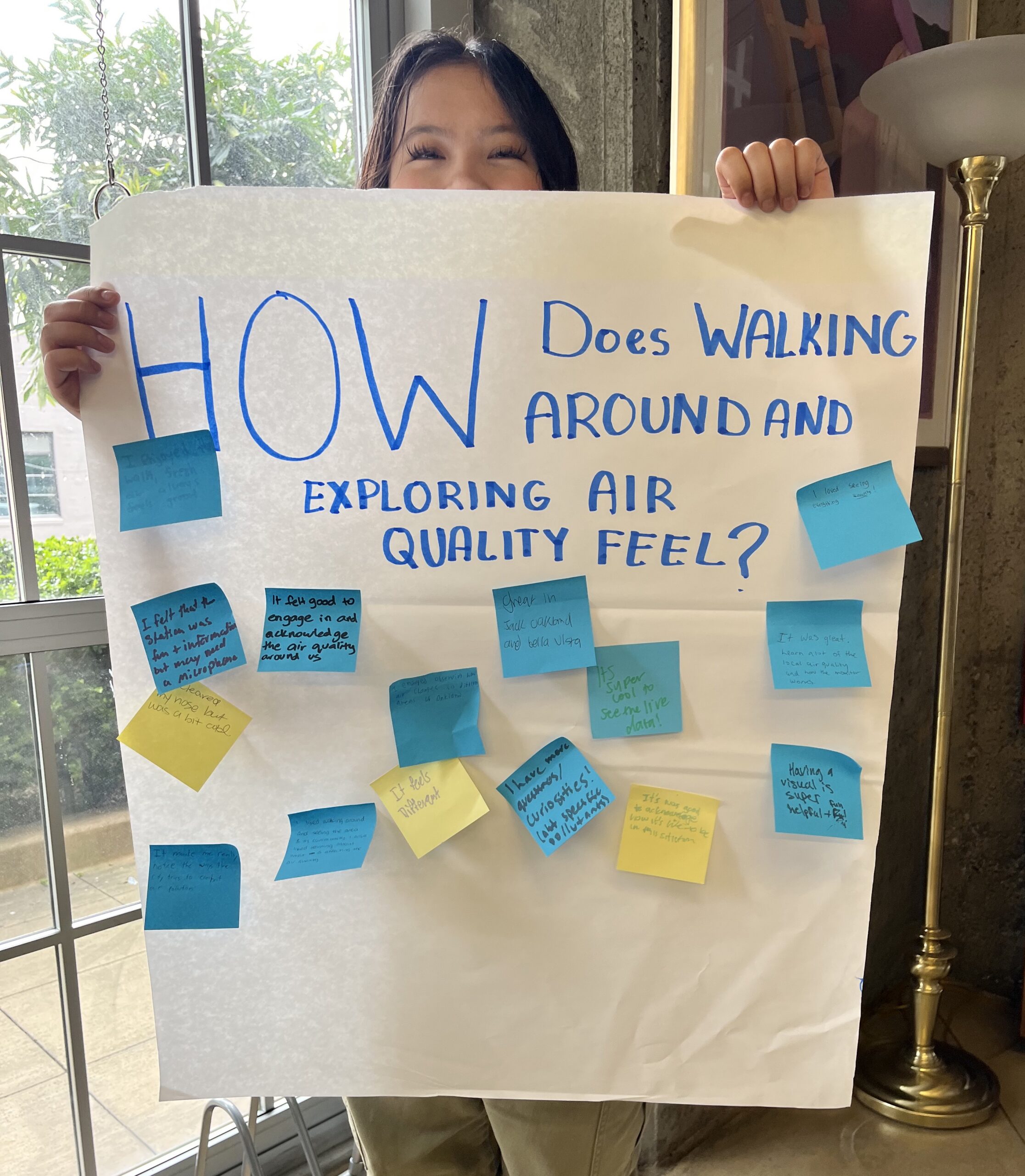 Youth with air quality poster with post-its.