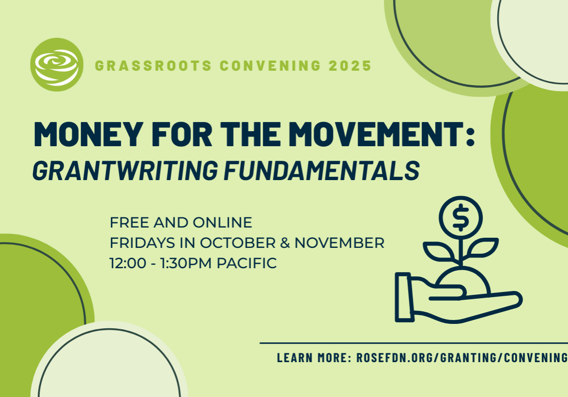 Texto sobre fondo verde claro "Dinero para el Movimiento: Fundamentos de la concesión de subvenciones"